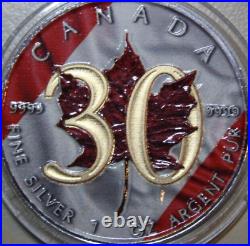 Canada Maple 5 Dollar 1988-2018 Silver 1 OZ F #5731 30th Anniversary Colored
