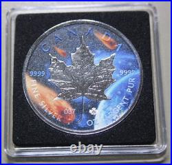 Canada Maple 5 Dollars 2021 Silver 1 oz F#4589 BU Glowing Galaxy III colored