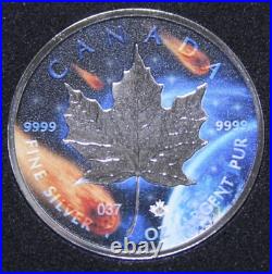 Canada Maple 5 Dollars 2021 Silver 1 oz F#4589 BU Glowing Galaxy III colored