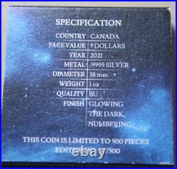 Canada Maple 5 Dollars 2021 Silver 1 oz F#4589 BU Glowing Galaxy III colored