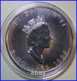 Canada Maple Leaf $5 1996 Silver 1 Oz F#5510 ST-BU in Capsule 1. Output