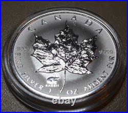 Canada Maple Leaf 5 Dollar 1999 Silver 1 OZ F #5356 Reverse Proof Privy Rabbit