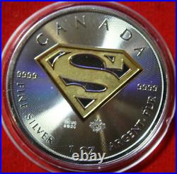 Canada Maple Leaf 5 Dollars 2016 Silver 1 Oz F#5095 BU DC Comics Superman Shield