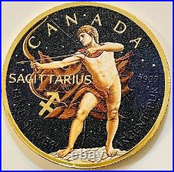 Canada Maple Leaf Sagittarius Colour & Gold Gilded 2018 1oz. 9999 Pure Silver