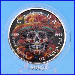 Canada Maple Leaf Silver Coin Colored Mexican Skeleton 1oz Very Rare Price