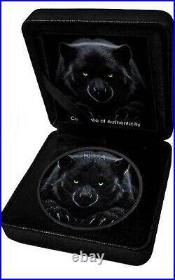 Canada2024 Black Wolverine 1oz Silver Maple Leaf BLK Platinum Coin w Glowing Eye