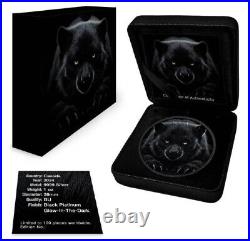 Canada2024 Black Wolverine 1oz Silver Maple Leaf BLK Platinum Coin w Glowing Eye