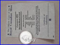 Canadian Maple Leaf 1 oz Silver 1991 mint condition + Free clear coin capsule