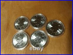 Canadian Maple leaf silver coin 1oz x 5 in capsules various years