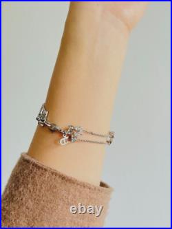 Christian Dior Vintage 1990s Ivy Maple Leaf Crystals Openwork Bracelet, Silver