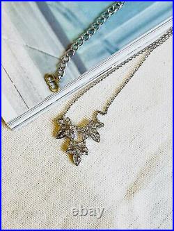 Christian Dior Vintage 1990s Maple Leaf Faux Crystals Pendent Necklace, Silver