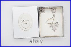 Christian Dior Vintage 1990s Maple Leaf White Crystals Pendent Necklace, Silver