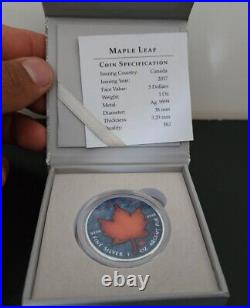 Colorized 2017 Maple Leaf Silver Coin With COA Rare