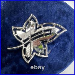 Crown Trifari Crystal Rhodium Plated Maple Leaf Brooch Earring Set Pat Pend Pave