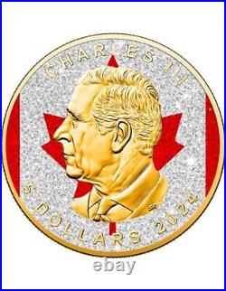 DIAMOND FLAG Maple Leaf 1 Oz Silver Coin 5$ Canada 2024