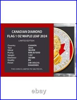 DIAMOND FLAG Maple Leaf 1 Oz Silver Coin 5$ Canada 2024