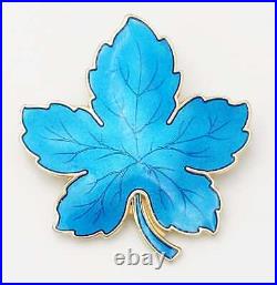 Denmark Meka Reklamegaver Sterling Silver Blue Enamel Maple Leaf Brooch 1950s