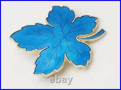 Denmark Meka Reklamegaver Sterling Silver Blue Enamel Maple Leaf Brooch 1950s