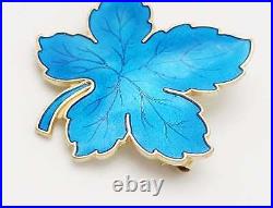 Denmark Meka Reklamegaver Sterling Silver Blue Enamel Maple Leaf Brooch 1950s