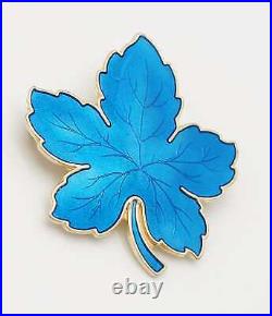 Denmark Meka Reklamegaver Sterling Silver Blue Enamel Maple Leaf Brooch 1950s