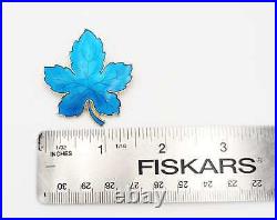 Denmark Meka Reklamegaver Sterling Silver Blue Enamel Maple Leaf Brooch 1950s