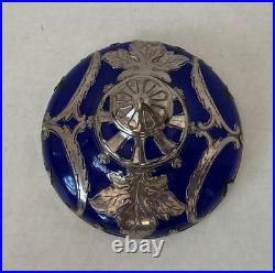 Dugan Diamond Silver Filigree Maple Leaf Sugar & Lid, Cobalt Blue, EAPG Glass