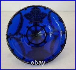 Dugan Diamond Silver Filigree Maple Leaf Sugar & Lid, Cobalt Blue, EAPG Glass