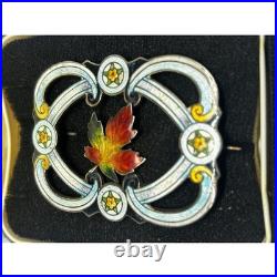 Fabulous Art Nouveau Richard Hemsley maple leaf enamel silver brooch