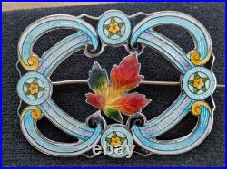 Fabulous Art Nouveau Richard Hemsley maple leaf enamel silver brooch