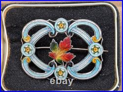 Fabulous Art Nouveau Richard Hemsley maple leaf enamel silver brooch