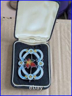 Fabulous Art Nouveau Richard Hemsley maple leaf enamel silver brooch Fabulous Art Nouveau Richard Hemsley maple leaf enamel silver brooch