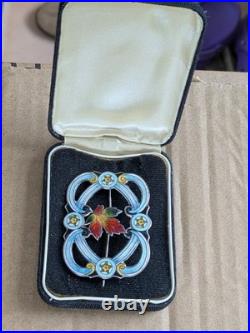 Fabulous Art Nouveau Richard Hemsley maple leaf enamel silver brooch