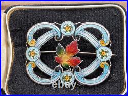 Fabulous Art Nouveau Richard Hemsley maple leaf enamel silver brooch