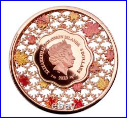 Filigree Maple Leaf. Solomon Islands 5$ 2023 2 oz 99,9% silver filigree coin