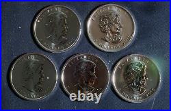 Five (5) 2010 1 Oz Silver Maple Leaf Coins. 9999 Silver Lot 291120