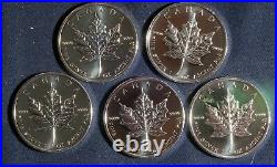 Five (5) 2010 1 Oz Silver Maple Leaf Coins. 9999 Silver Lot 291120