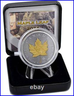 GOLD TREASURE EDITION Maple Leaf 1 Oz Silver Coin 5$ Canada 2024