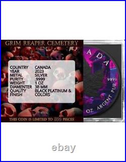 GRIM REAPER RIP Cemetery Edition Maple Leaf 1 Oz Silver oin 5$ Canada 2023