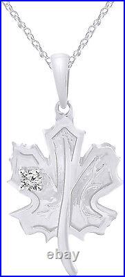 Genuine Diamond 0.06 Ct 925 Silver Maple Leaf Pendant Necklace 18-inch Chain