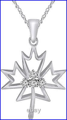 Genuine Diamond 0.10 Cttw 925 Sterling Silver Maple Leaf Necklace (White-Plated)