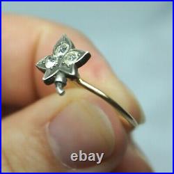 Goergian Victorian Vintage 14k Gold Silver Paste Diamond Maple Leaf Ring sz7.5