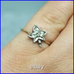 Goergian Victorian Vintage 14k Gold Silver Paste Diamond Maple Leaf Ring sz7.5