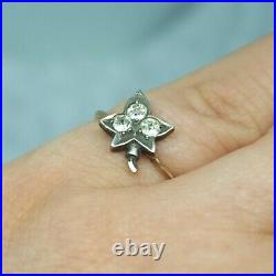 Goergian Victorian Vintage 14k Gold Silver Paste Diamond Maple Leaf Ring sz7.5