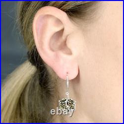 Gorgeous Amber Maple Leaf Drop Earrings Solid Sterling Silver 925 Hallmark