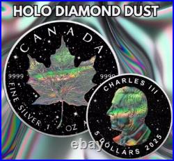 HOLO DIAMOND DUST Maple Leaf 1oz Silver Coin 5$ Canada 2025