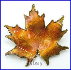 Hroar Prydz Sterling Silver Orange Amber Enamel Maple Leaf Brooch 2+ Signed