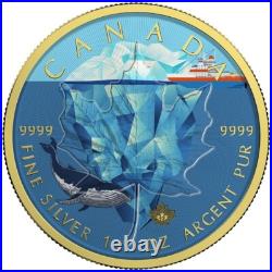 ICEBERG COLOURED CANADIAN MAPLE LEAF 2017 GOLD GILDED 1oz SILVER COIN LIM/EDI
