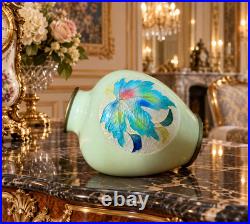 Japanese Cloisonné Enamel Glowing Vase Vibrant Autumn Maple Leaf Silver Rim