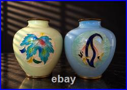 Japanese Cloisonné Enamel Glowing Vase Vibrant Autumn Maple Leaf Silver Rim