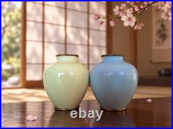 Japanese Cloisonné Enamel Glowing Vase Vibrant Autumn Maple Leaf Silver Rim